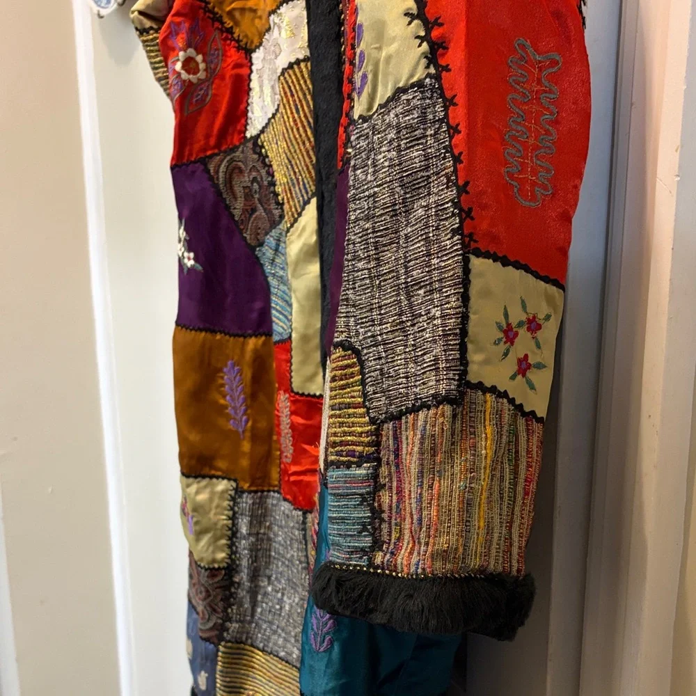 Vibrant Patchwork Vintage Mixed Media Coat - Art to Wear - Picture 14 of 15